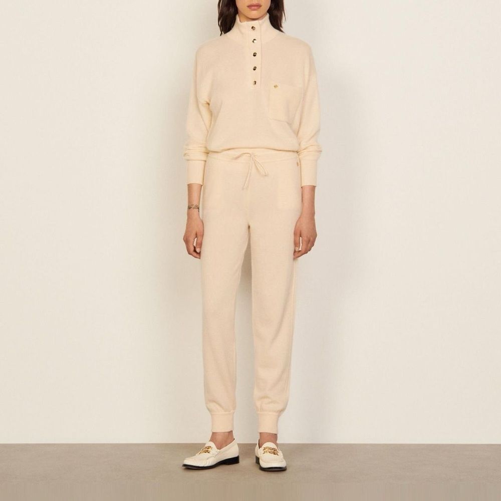 $310 Sandro Cashmere Ivory Cream Joggers Lounge Pants Large Women's 40 - Picture 5 of 8